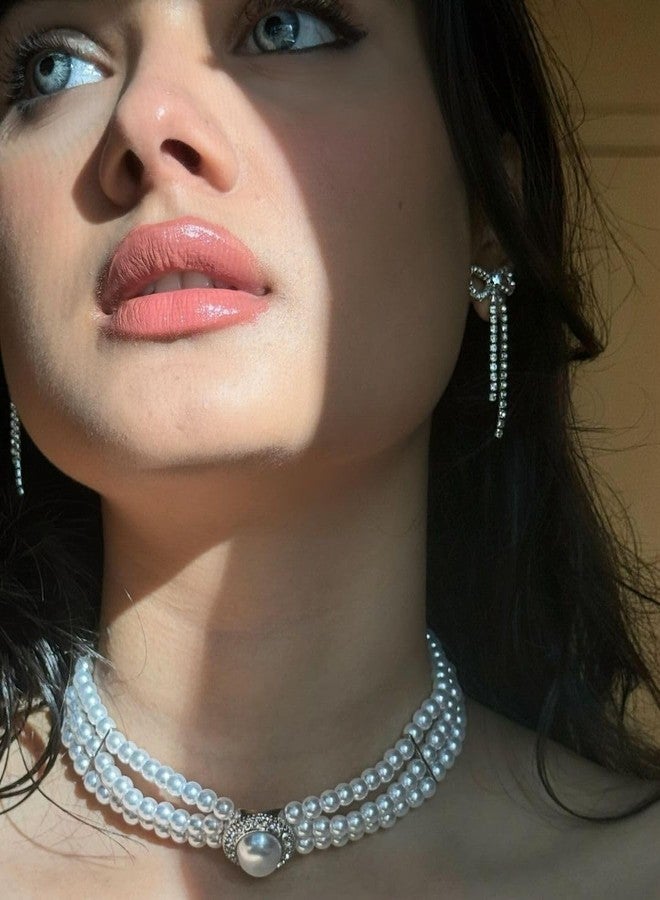 DAYANEY New Year Bow Earrings Silver Rhinestone Earrings Dangling,Sparkly Silver Drop Earring Rhinestone Bow Earring as New Years Jewelry, Ribbon Earings as Wedding Statement Earing Jewelry for Women - Image 3